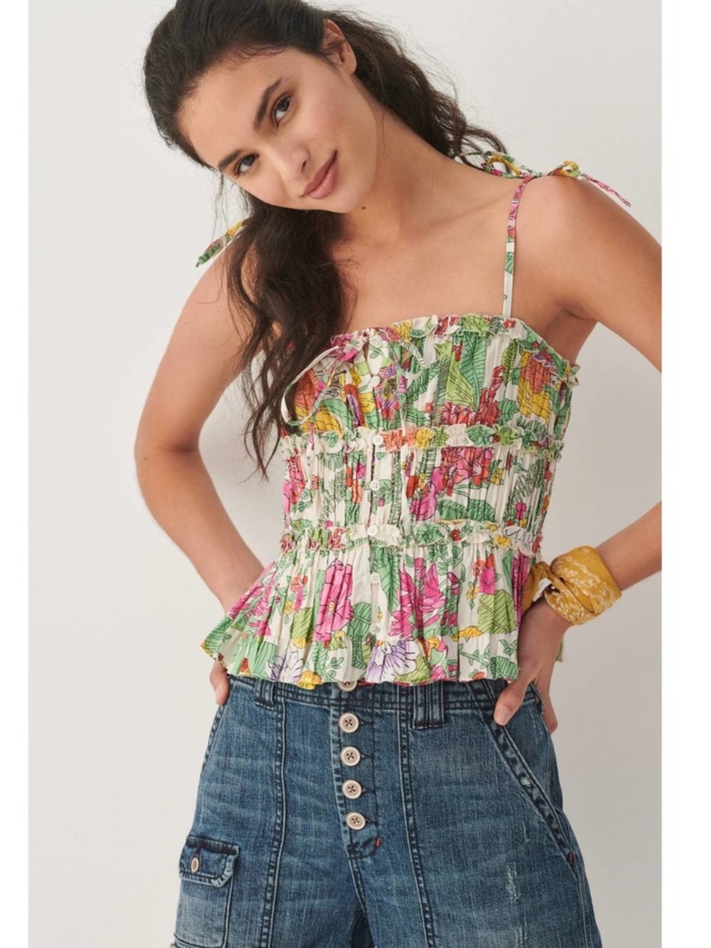 Anthropologie Love The Label Gathered Printed Tank